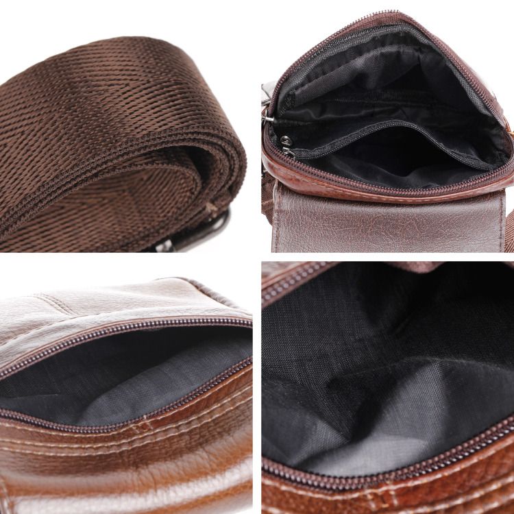 New Mens Womens Shoulder Bag Brown Genuine Leather Casual Small Bag