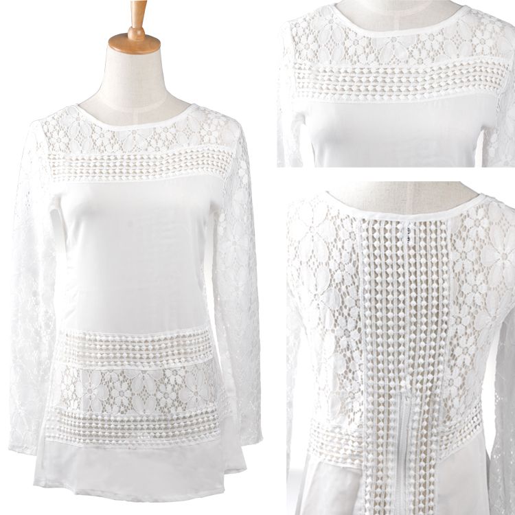 Casual Lace Fashion Women Crochet Embroidery long sleeve Shirts Blouse